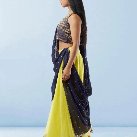 Lemon Yellow Organza Lehenga with Silk Choli | Muvvas Boutique - Picture 5 of 5
